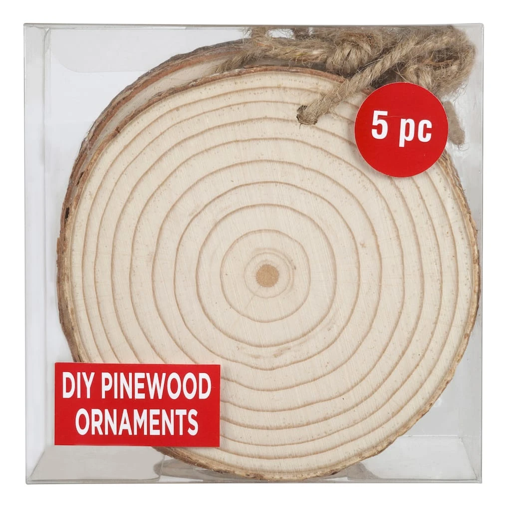 Budget ✔️ 5ct. 4" Pinewood Round Ornaments by Artminds™ 😉 - Image 2