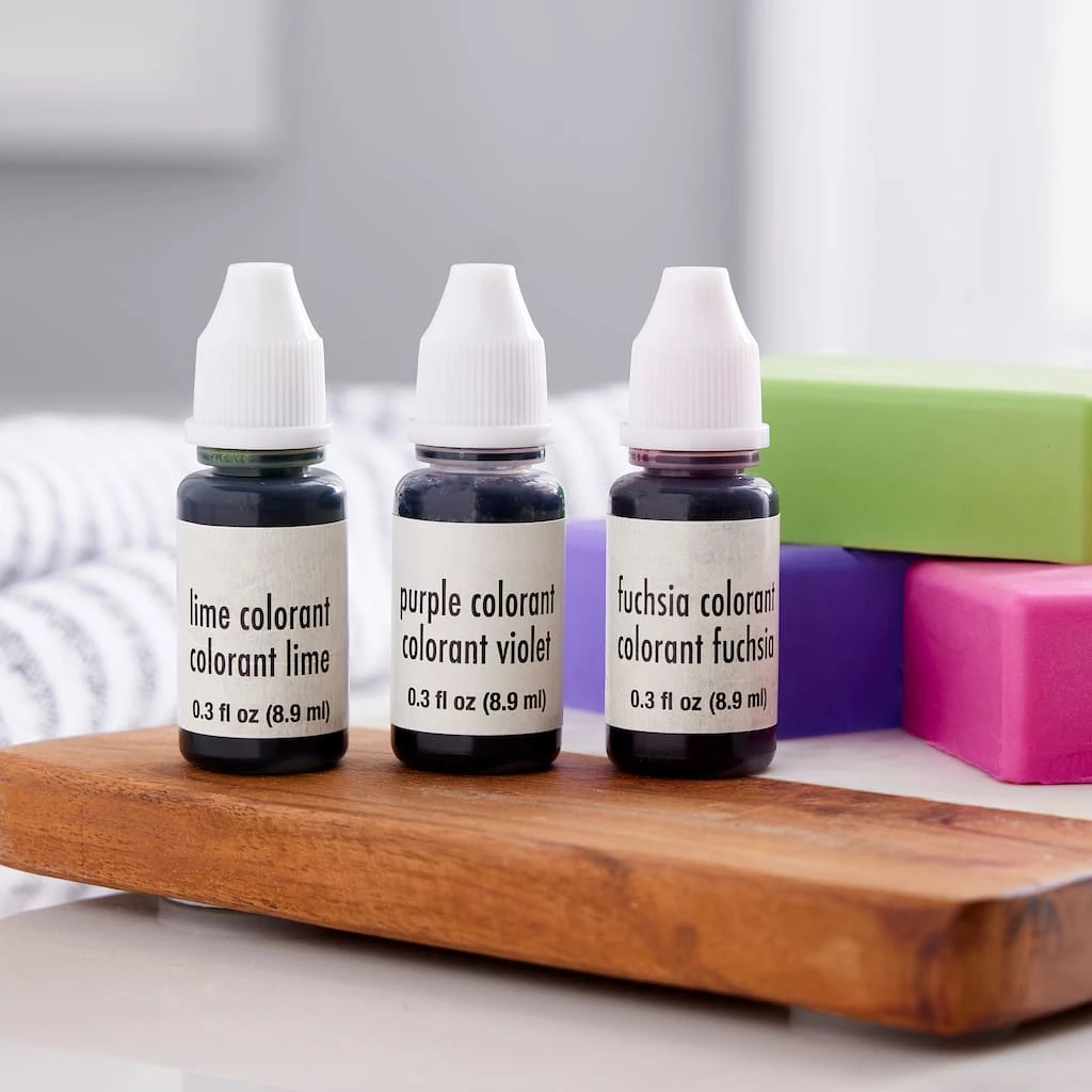 Coupon 🛒 9 Packs: 3 ct. (27 total) Fuchsia, Lime & Purple Soap Colorant by ArtMinds® ✔️ - Image 3